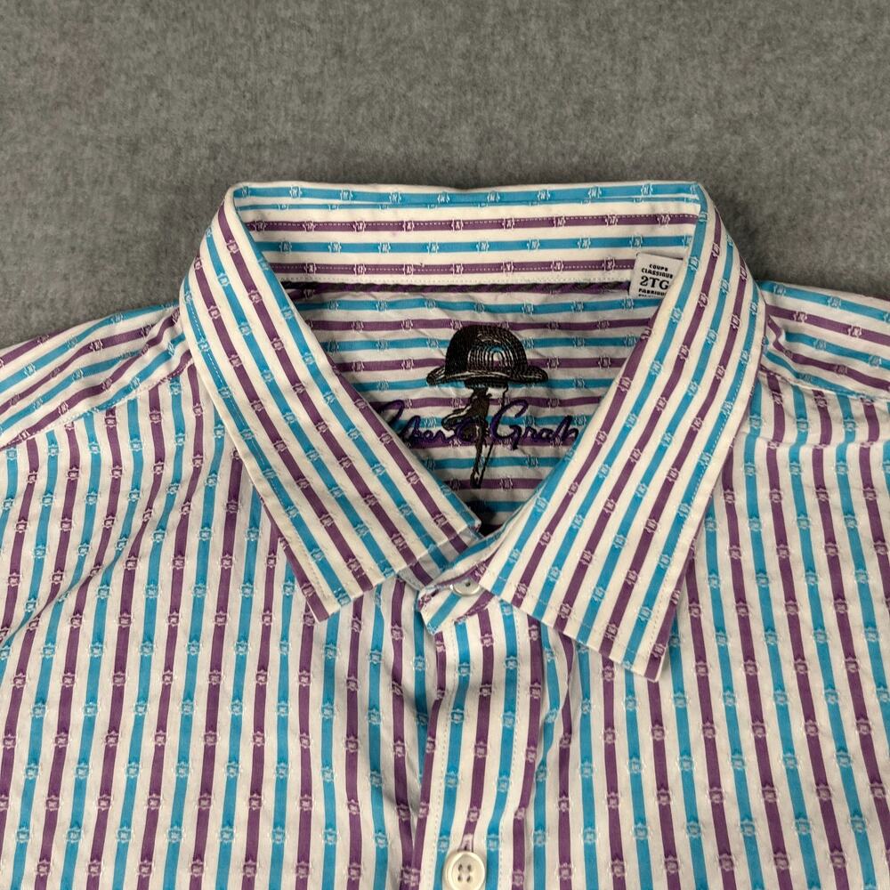 Robert Graham Shirt XXL Classic Fit Colorful Striped Button Up Short Sleeve Mens - Picture 3 of 9